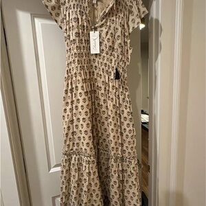 Cleobella Cream Tiered Maxi Sundress with Notched Collar